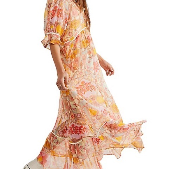 NWOT FREE PEOPLE CARMELLA PRINT MAXI DRESS IN IVORY COMBO Z335-51 - Picture 4 of 4